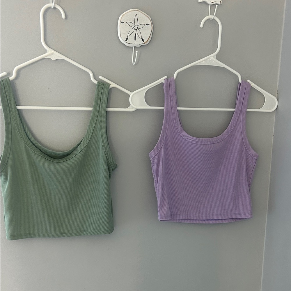 Women’s Ribbed Scoop Tank Crop Top - Lavender and Sage